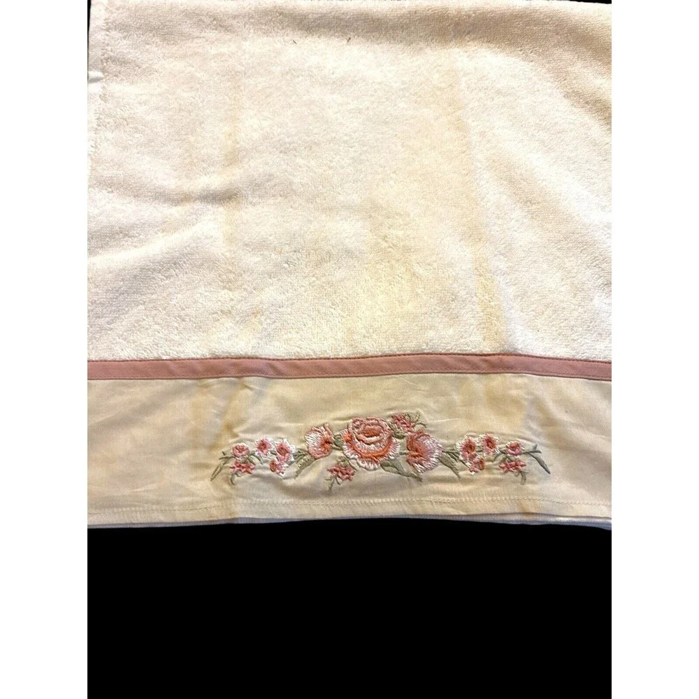2 Piece Laura Ashley Lifestyles Hand Towels Floral Embroidered Satin Trim NWT